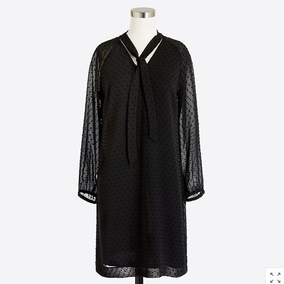 J. CREW FACTORY | Black Swiss Dot Tie Neck Long Sleeve Dress - Picture 1 of 9